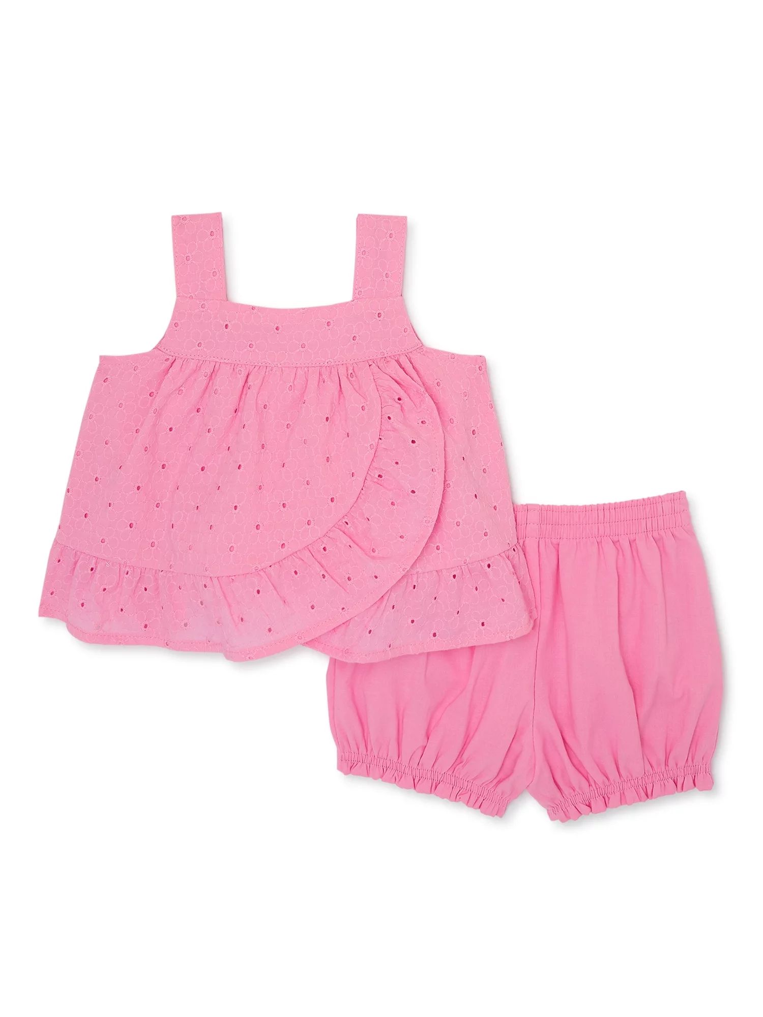 Wonder Nation Baby Girl Ruffled Top and Shorts Set, 2-Piece, Sizes 0/3M-24M | Walmart (US)