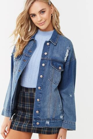 Longline Distressed Denim Jacket | Forever 21 (US)