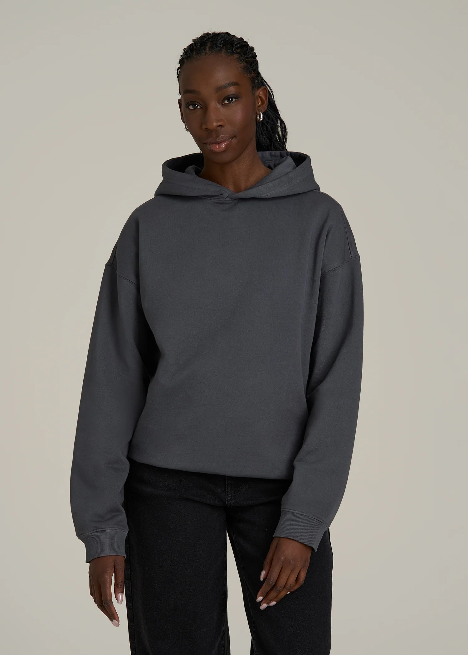 Garment Dyed Hoodie for Tall Women in Charcoal Rinse | American Tall