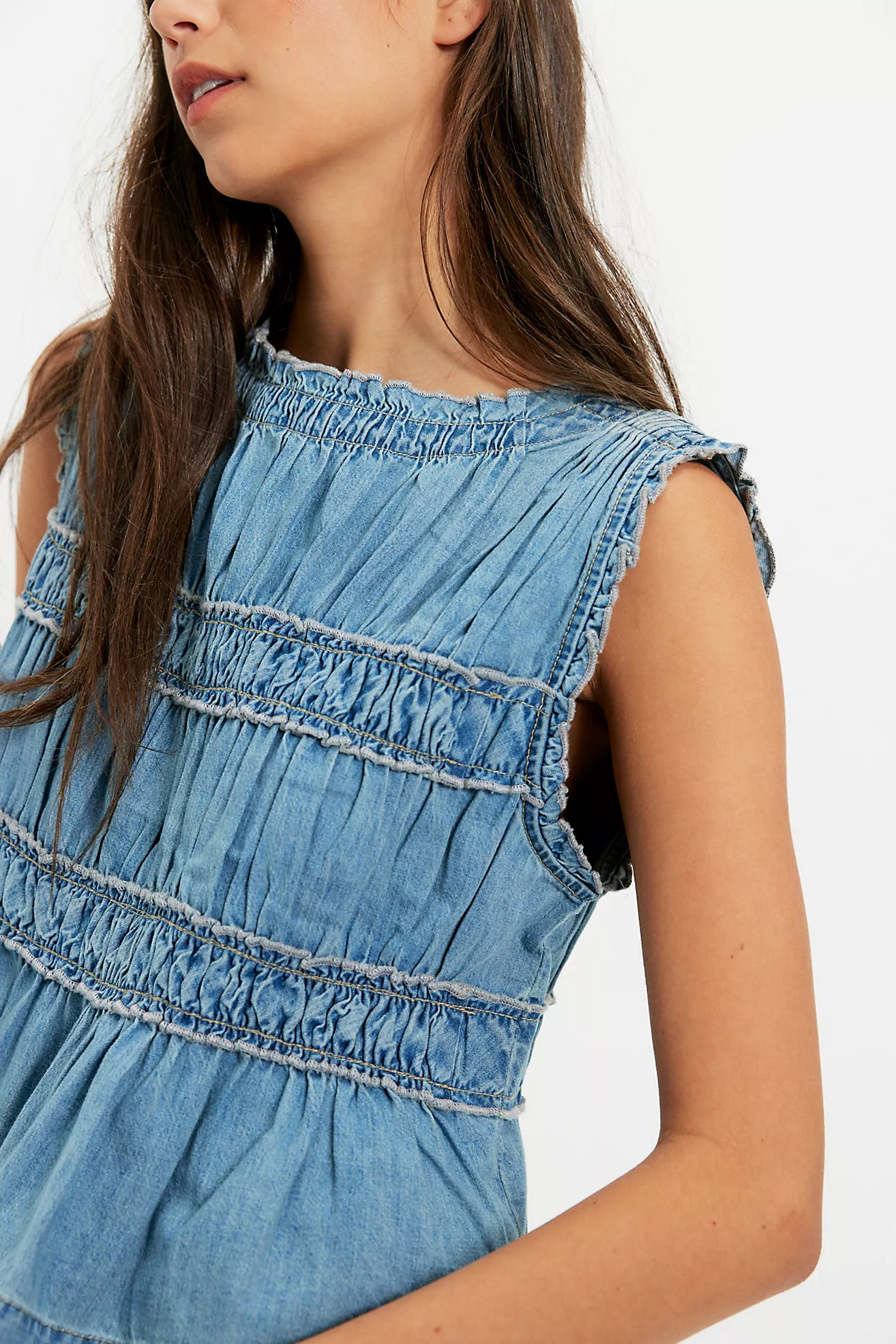 We The Free Mia Shirred Denim Top | Free People (Global - UK&FR Excluded)