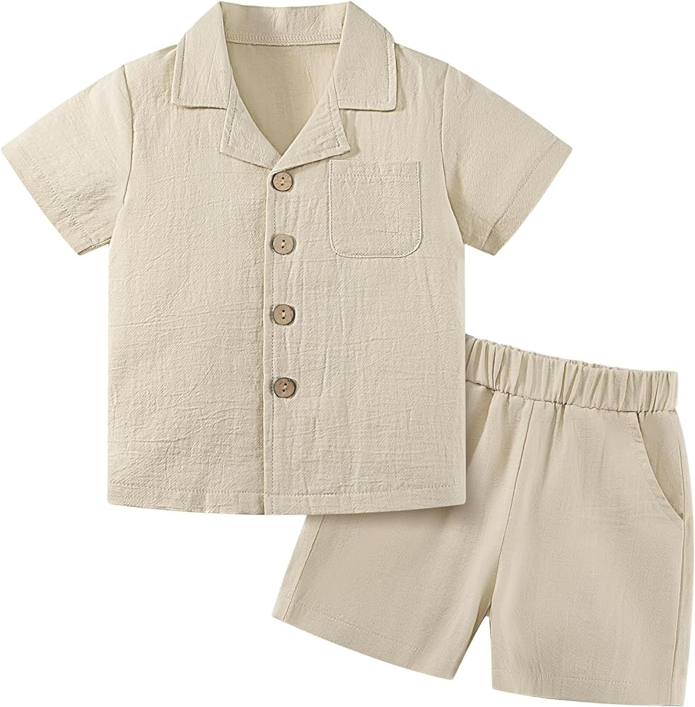 Weixinbuy Baby Boy Clothes Set Toddler Summer Outfit Cotton Linen Short Sleeve T-Shirt Top Pocket... | Amazon (US)