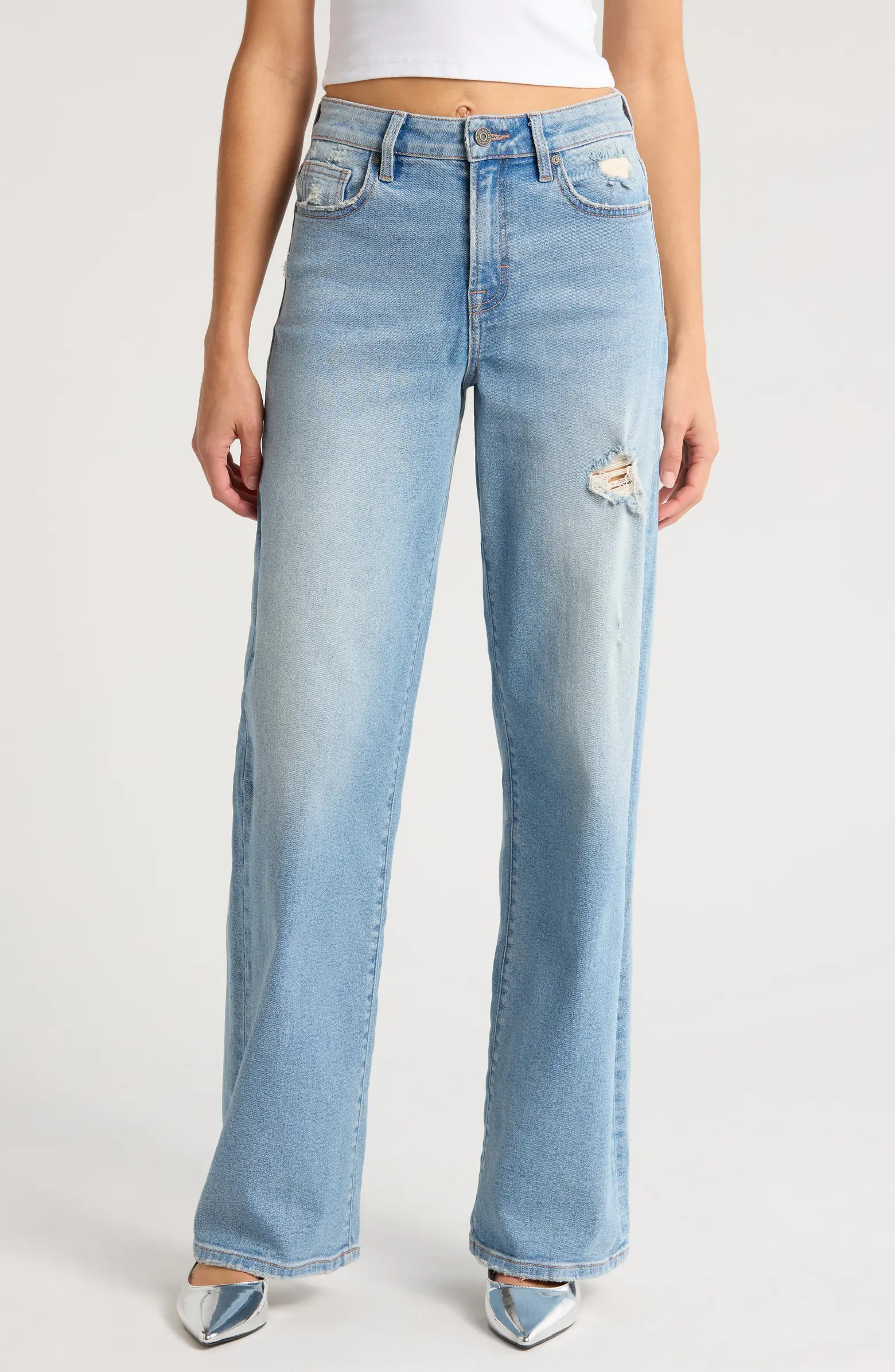 HIDDEN JEANS Distressed Straight Leg Dad Jeans | Nordstrom | Nordstrom