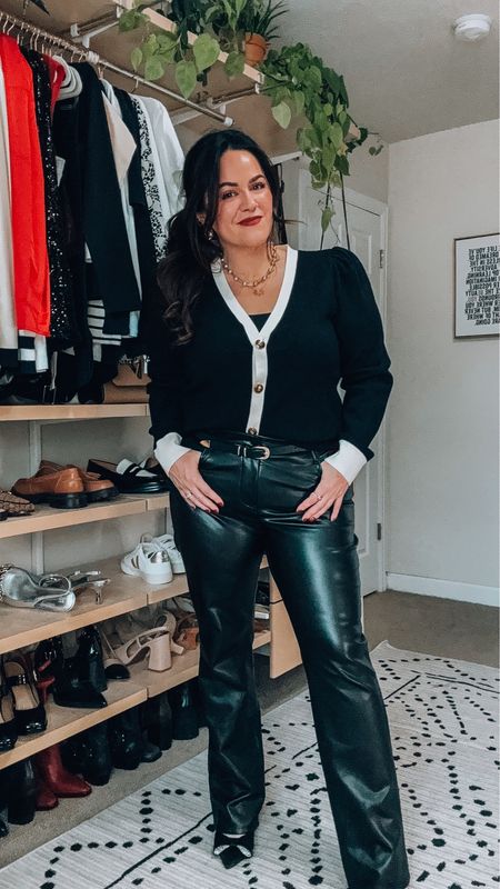 Express midsize 50% off workwear and holiday outfit 
Wearing a large in this cardigan 
Large in my fave cropped tanks 
Size 14 in the faux leather pants 


#LTKHoliday #LTKCyberWeek #LTKmidsize