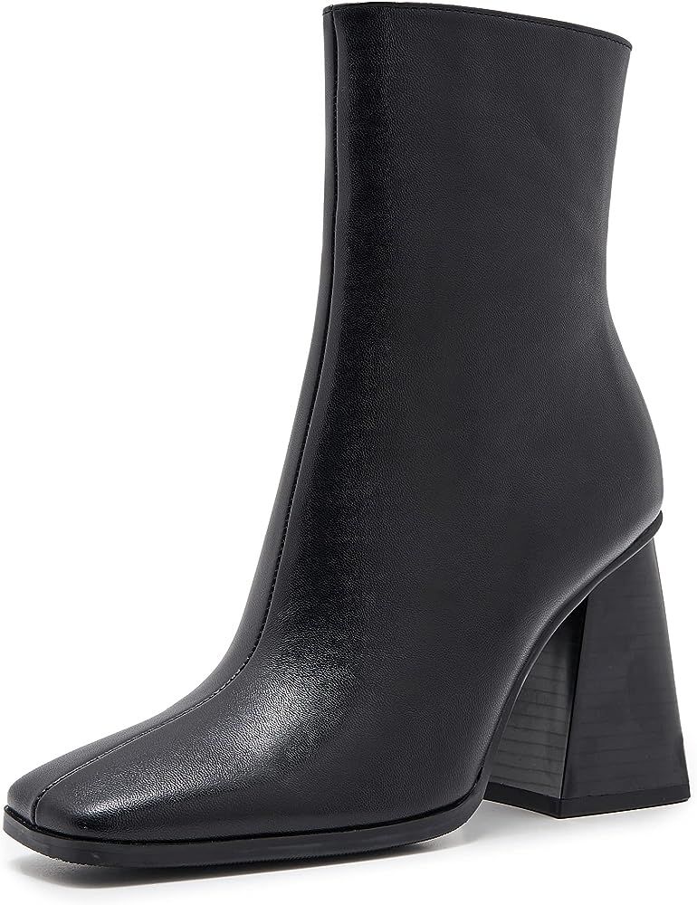 Womens Chunky High Heel Boots - Zip Up, Square Toe, Ankle Booties | Amazon (US)