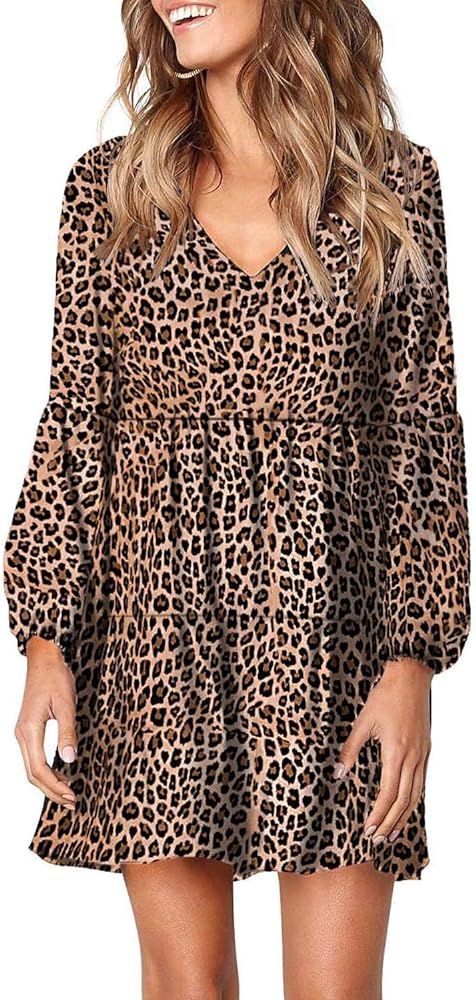 Eytino Women Summer Tunic Dress V Neck Long Sleeve Casual Loose Flowy Swing Shift Dress(S-XL) | Amazon (US)