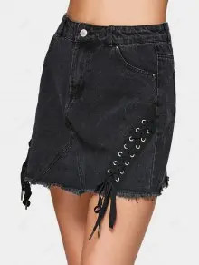 A Line Denim Lace Up Mini Skirt | ZAFUL (Global)