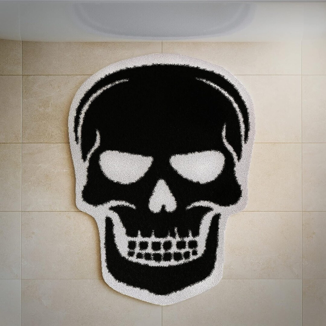 Skull Rug Skull Bath Mat Gothic Room Decor Black White - Etsy | Etsy (US)