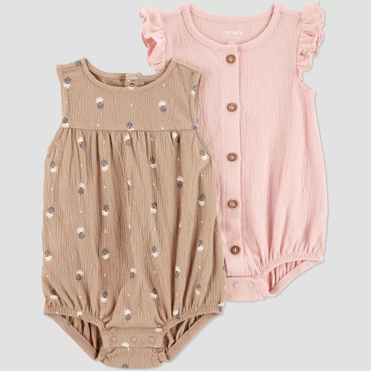 Carter's Just One You®️ Baby Girls' Floral 2pk Romper - Pink/Brown 6M: Cotton Blend, Elastic L... | Target