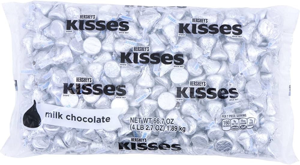 HERSHEY'S KISSES Silver Foils Milk Chocolate Candy, Individually Wrapped, Gluten Free, 66.7 oz Bu... | Amazon (US)