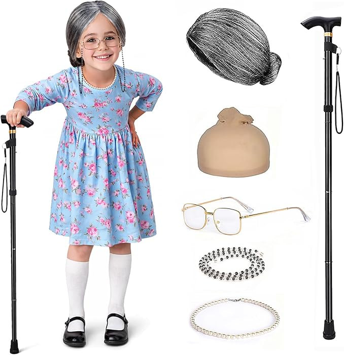 100 Days of School Costume,Old Lady Wigs Costume for kids Women,Grandma Granny Wigs for halloween... | Amazon (US)