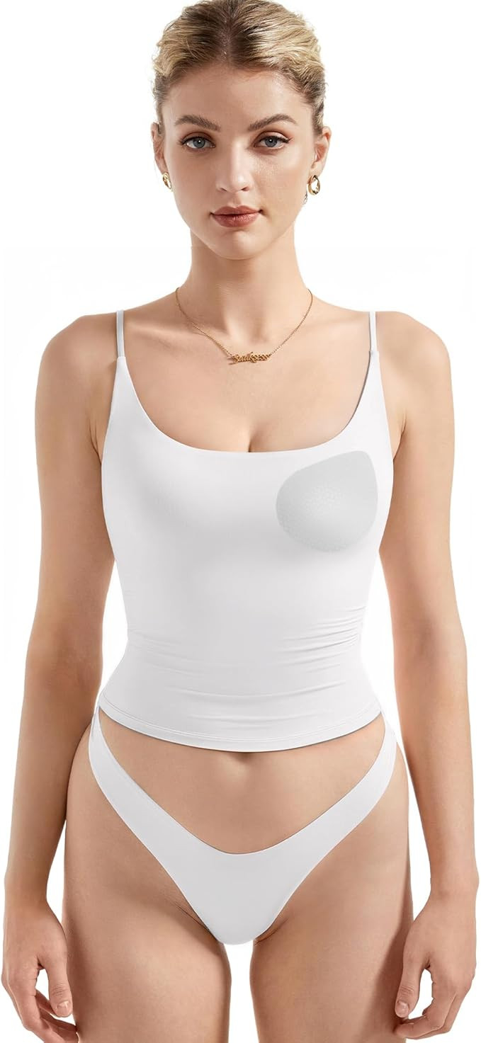 SUUKSESS Women Padded Scoop Neck Tank Tops Double Line Going Out Basic Camisole Top | Amazon (US)