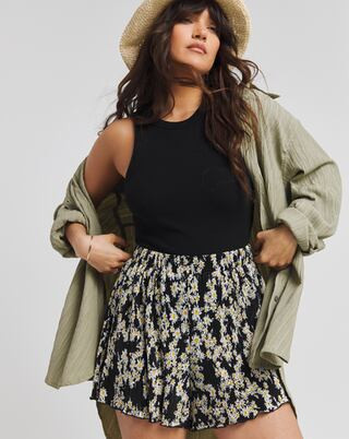 Daisy Print Plisse Flippy Shorts | Simply Be | Simply Be (UK)