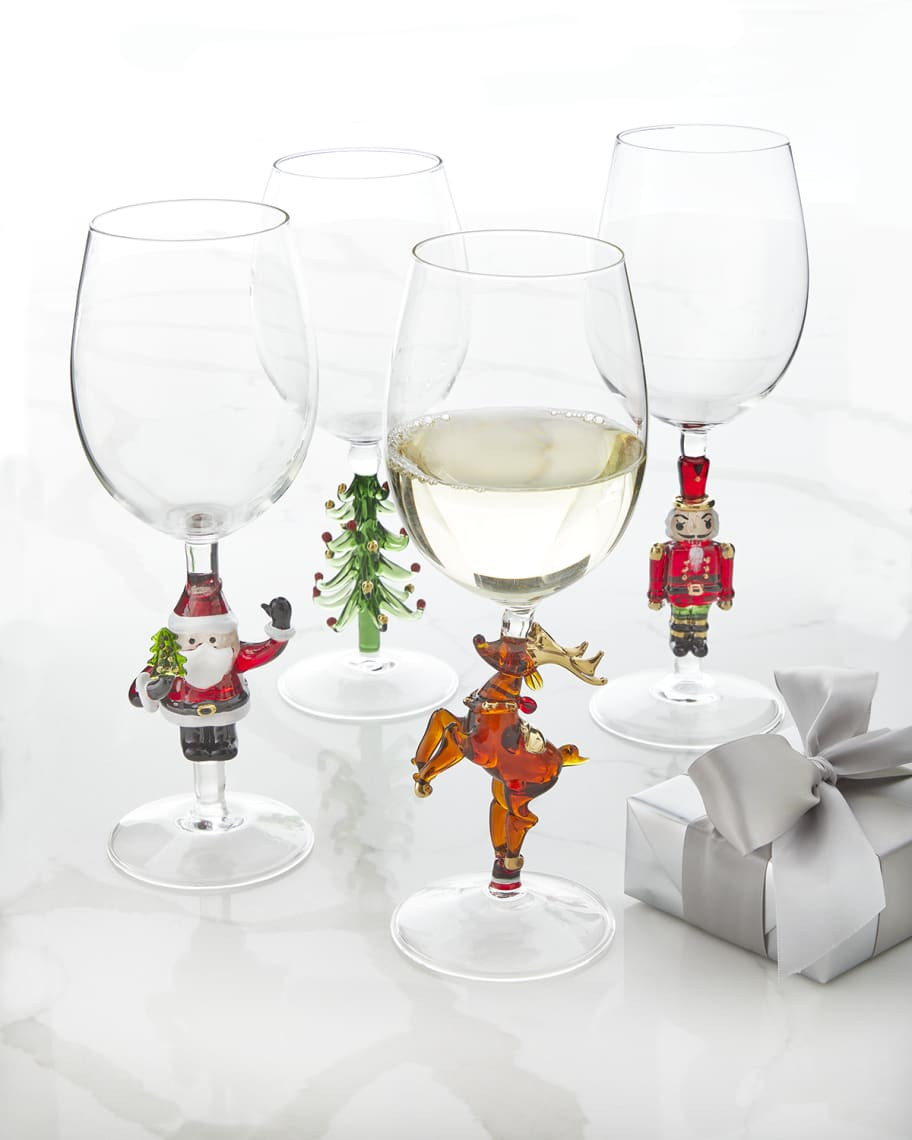 Neiman Marcus Mixed Figural Christmas Wine Glasses, Set of 4 | Neiman Marcus