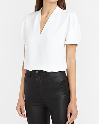 Puff Sleeve V-Neck Top | Express