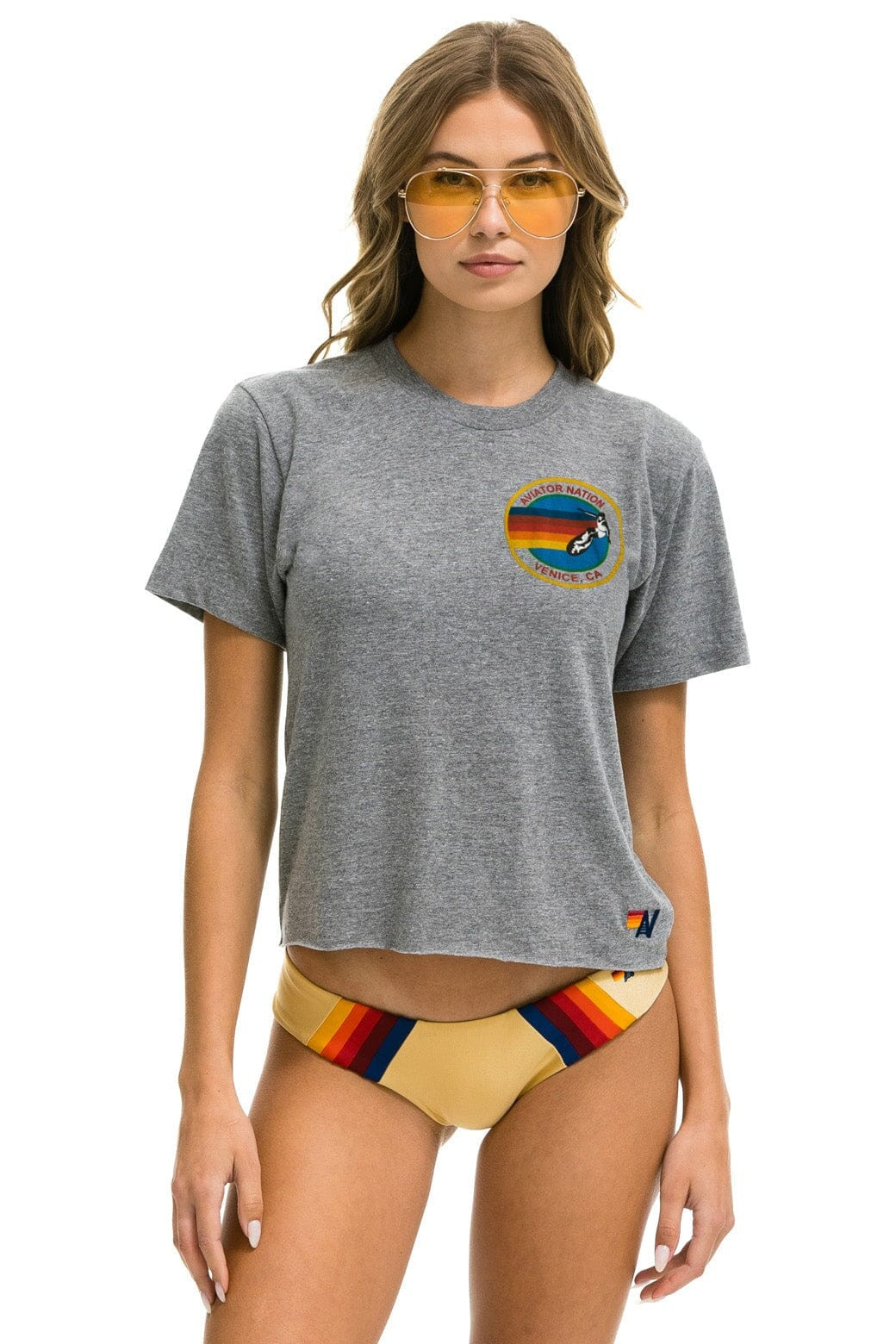 AVIATOR NATION SMALL LOGO BOYFRIEND TEE - HEATHER GREY | Aviator Nation