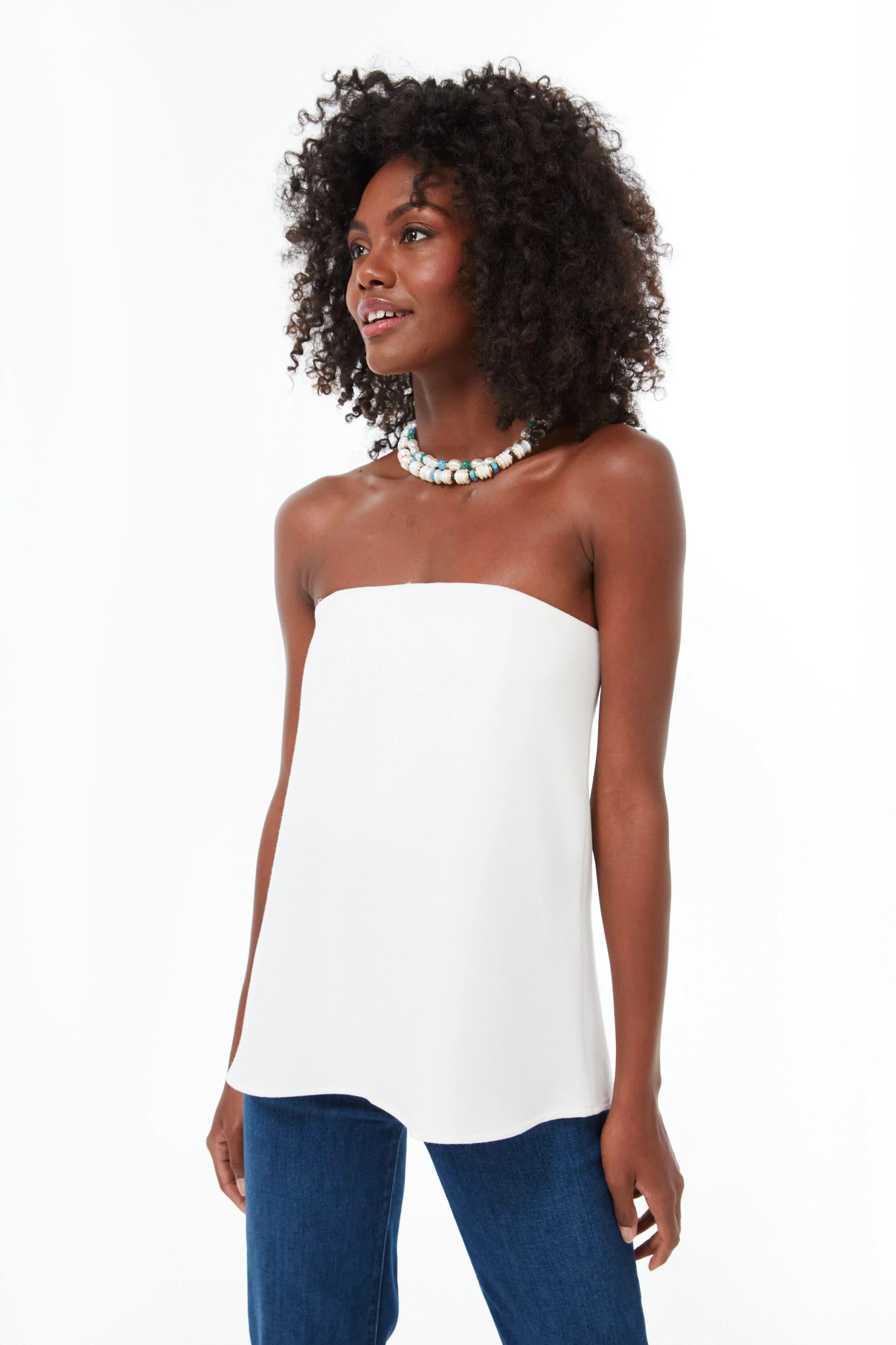Strapless Ivory Crepe Marin Top | Tuckernuck (US)