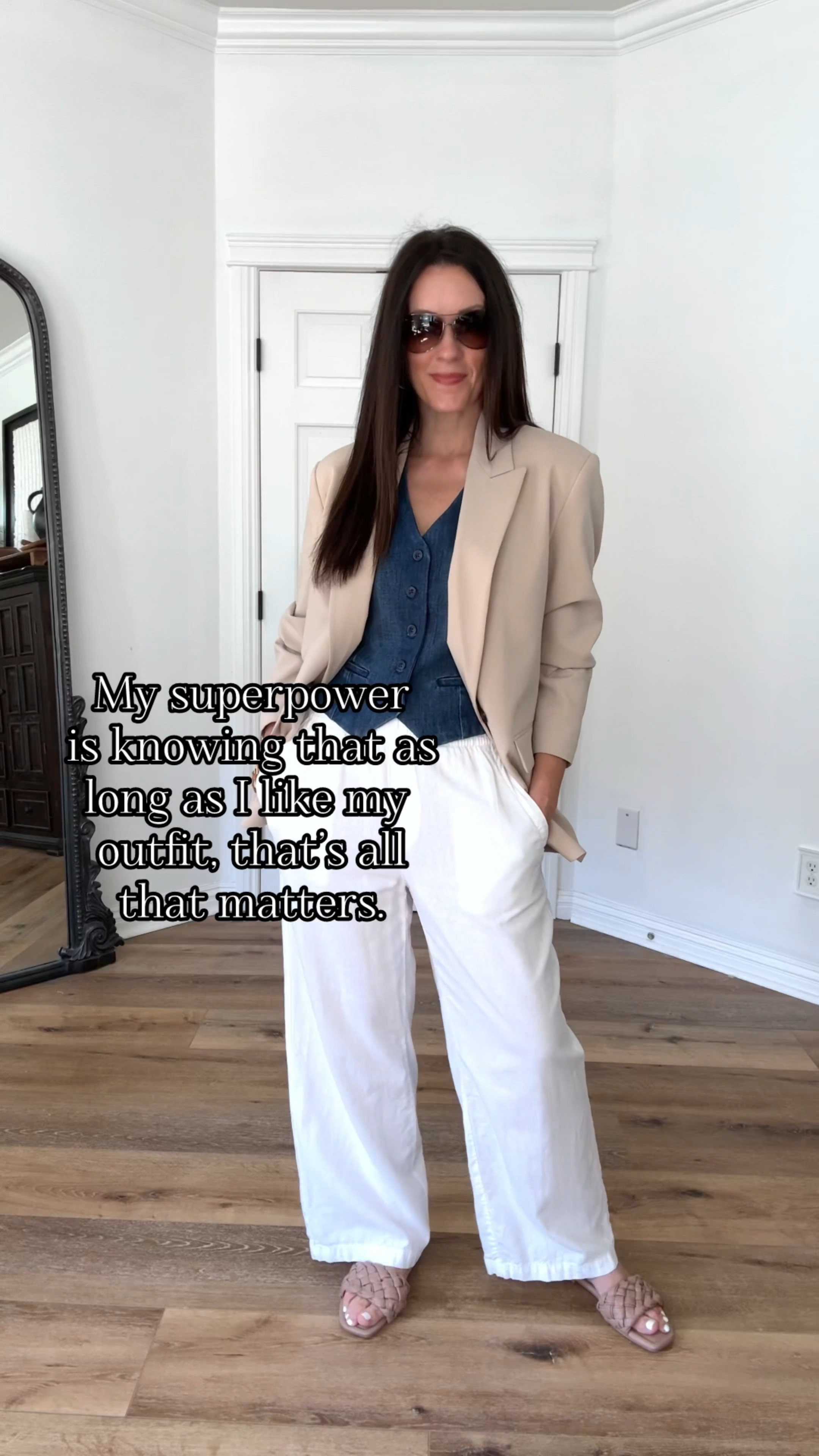 I’m calling it! I think vests are the going to be the IT style of spring and summer. Wear it by itself of layered for a chic look!

Sizing:
Blazer-old Zara, linked identical H&M
Denim Vest-Evereve-wearing small
Linen pants-Old Navy, wearing medium 

Spring outfit | casual outfit | elevated casual | white linen pants | beige blazer | Ray-ban sunglasses | gold hoops 



#LTKstyletip #LTKfindsunder50 #LTKover40