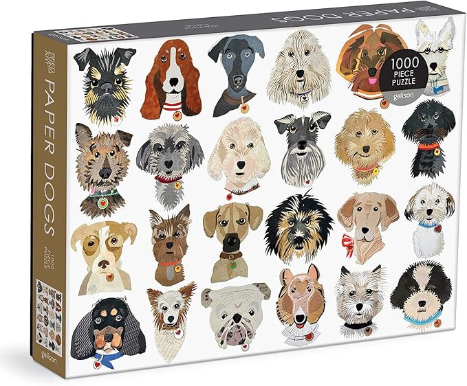 Galison Paper Dogs 1000 Piece Puzzle - 1000 Piece Jigsaw Puzzle for Adults, 24 Hand Cut Dog Portrait | Amazon (US)