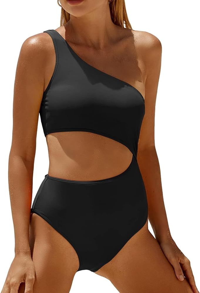 Yonique Women's One Piece Bathing Suit One Shoulder Swimsuit Cutout Swimwear Monokini | Amazon (US)
