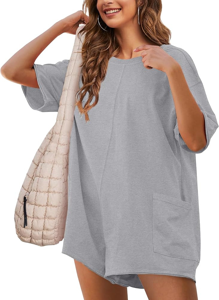 UANEO Rompers for Women Casual Oversized Athletic Jumpsuits Overalls Workout Hot Shot Tee Romper | Amazon (US)