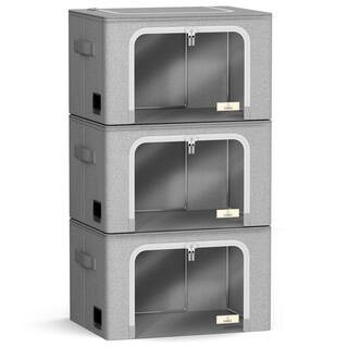 Storage Bins, Stackable and Foldable Clothes Organizer Bags, Gray 17 in. x 13 in. Polyester Decorative Box Set of 3 | The Home Depot