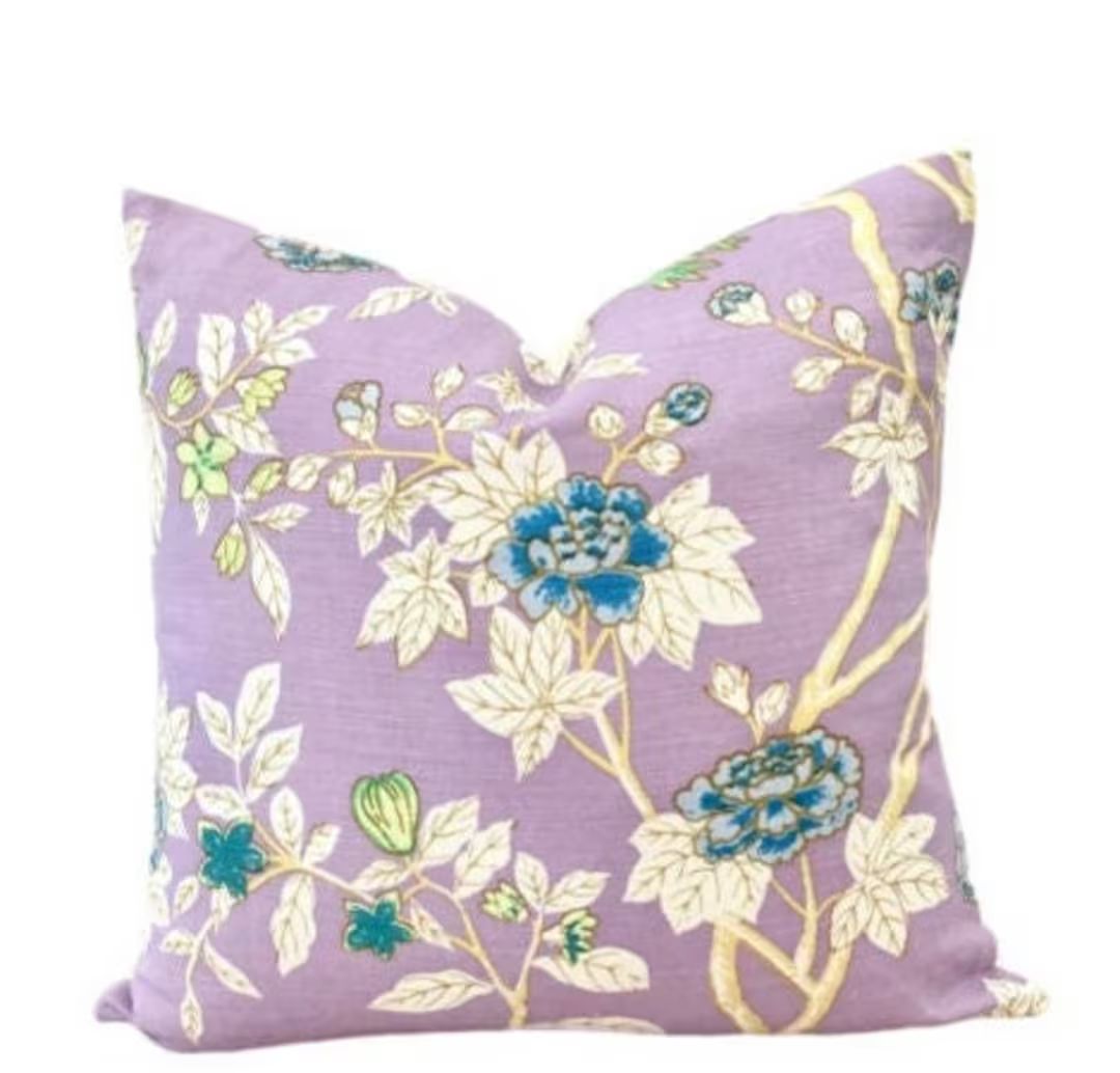 Quadrille Pillow Cover // Quadrille Happy Garden Lavender - Etsy | Etsy (US)