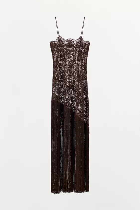FRINGED LACE STRAP DRESS | Zara US