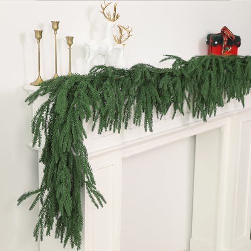 9FT Norfolk Pine Garland Realistic - Thick Deluxe Faux Christmas Greenery Garland Artificial Gree... | Amazon (US)