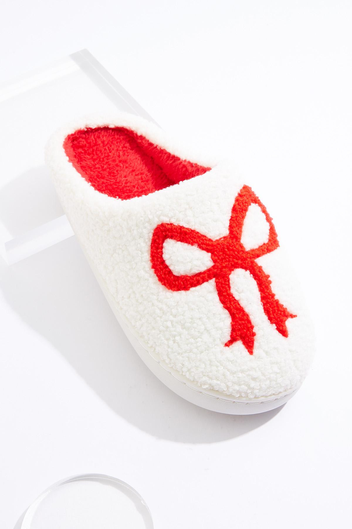 Red Bow Fuzzy Slippers | Cato Fashions