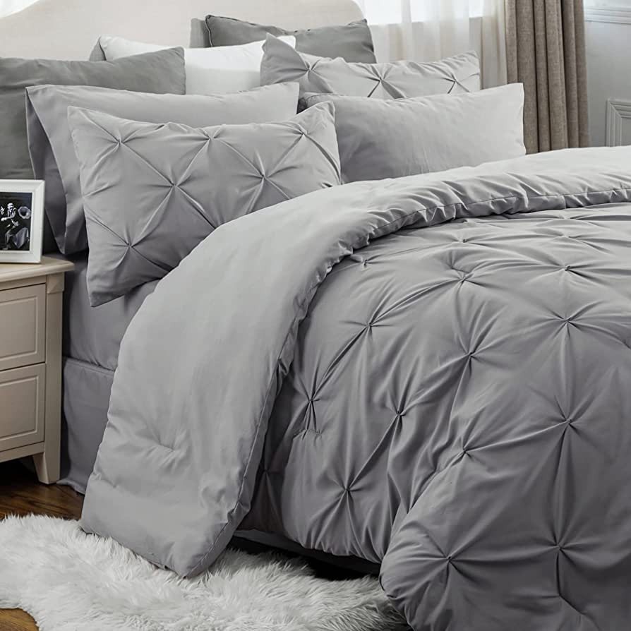 Bedsure Full Size Comforter Sets - Bedding Sets Full 7 Pieces, Bed in a Bag Grey Bed Sets with Co... | Amazon (US)