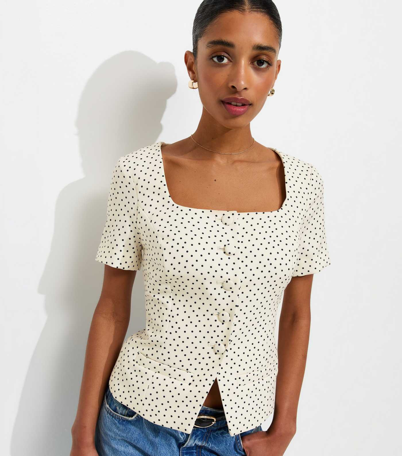 White Spot Print Square Neck Short Sleeve Blazer | New Look | New Look (UK)
