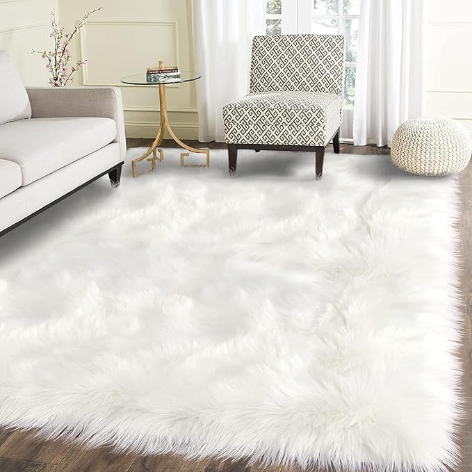 Latepis Faux Fur Sheepskin Rug for Living Room, 4x6 Fluffy Washable Rug for Bedroom, Playroom, Lu... | Amazon (US)