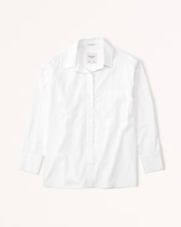 Oversized Straight Hem Poplin Button-Up Shirt | Abercrombie & Fitch (US)