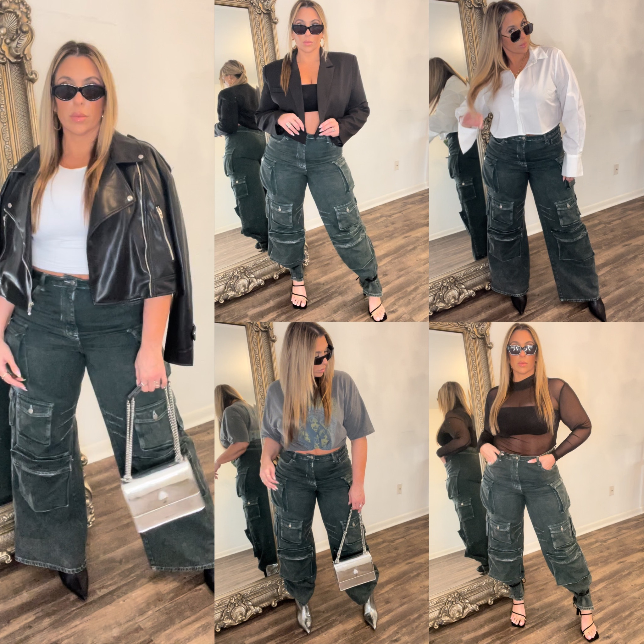 Styling the Fashion Nova High Rise Lily cargo pants. (Can’t link here) 

Styled with my favorite styling staples: cropped white button down. Amazon white tank, cropped blazer, mesh top, metallic boots, leather boots

#LTKstyletip #LTKfit #LTKcurves