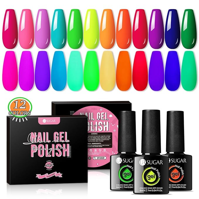 UR SUGAR Neon Gel Nail Polish Set, 12 Colors Hot Pink Orange Yellow Green Blue Red Purple Neon Pa... | Amazon (US)