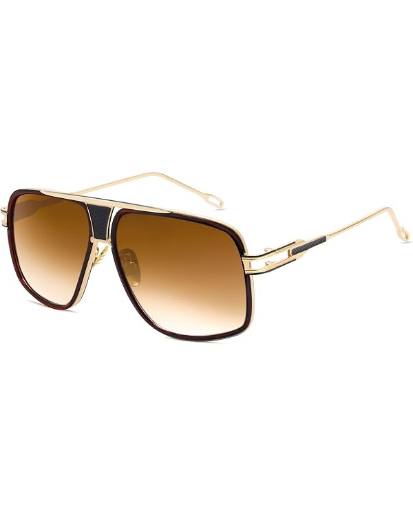 Oversized 70s Aviator Sunglasses for Men Disco Sun Glasses Cool Designer Tinted Shades Gold Alloy... | Amazon (US)