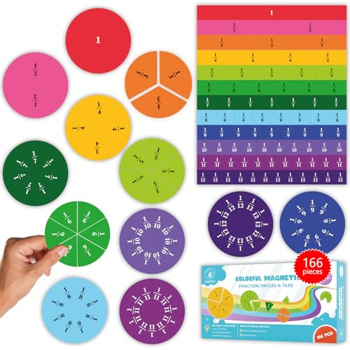 166 PCS Magnetic Fraction Tiles & Fraction Circles - Elementary Fraction Manipulatives Class Set - Magnetic Fraction Bars & Strips Fraction Kit, Fraction Magnets, Math Manipulatives - Simply Magic | Amazon (US)