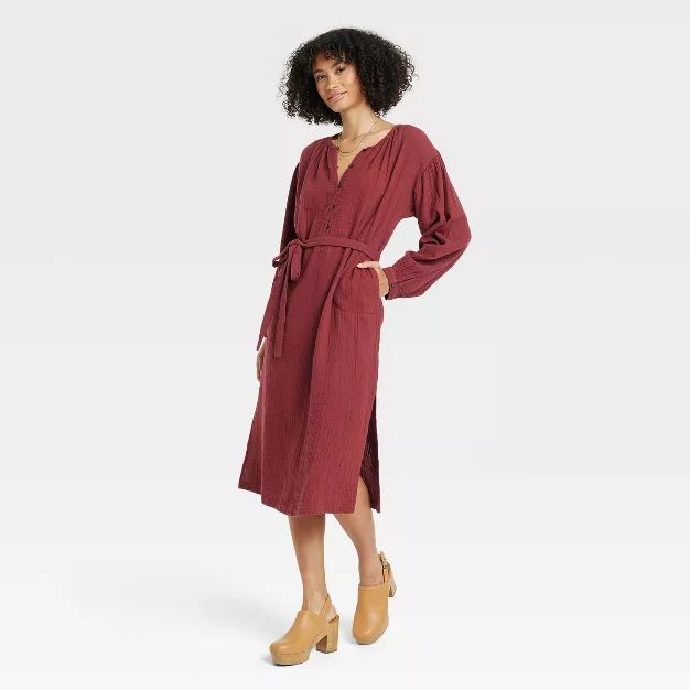 Women's Balloon Long Sleeve Tie-Front Shirtdress - Universal Thread™ | Target