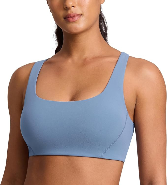 CRZ YOGA Butterlift Double Lined Square Neck Sports Bras for Women - Wireless V-Shaped Racerback ... | Amazon (US)
