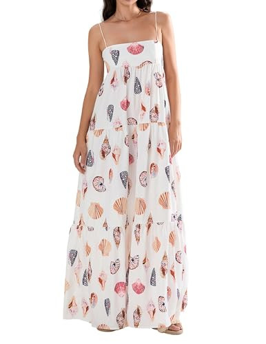 Women Graphic Maxi Cami Dress Spaghetti Strap Floral Boho Long Dress Graffiti Square Neck Flowy Summer Beach Dress | Amazon (US)