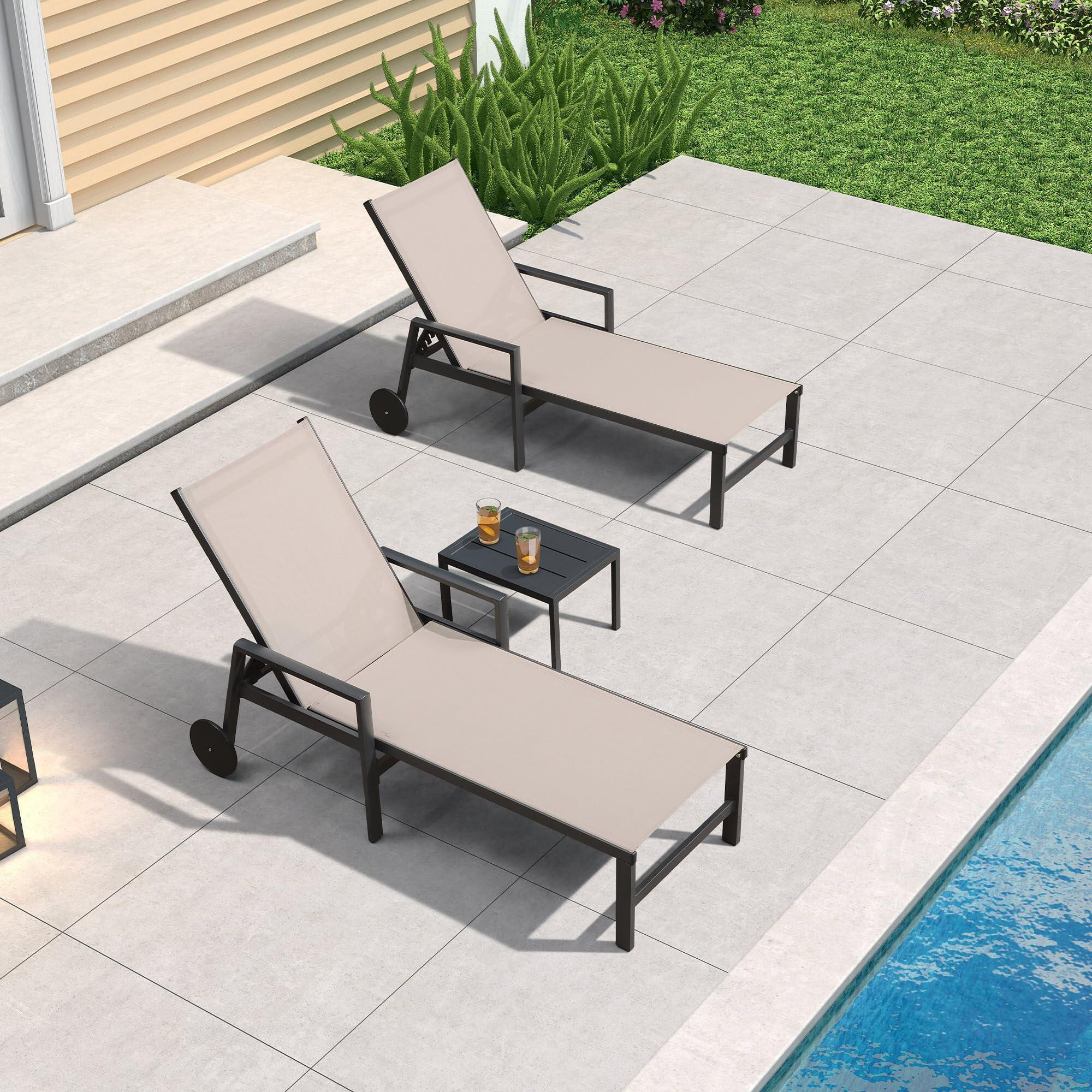 PURPLE LEAF Chaise lounge Set of 2 With Armrest Aluminum Frame Stationary Chaise Lounge Chair with Brown Cushioned Seat one_size | LS04-CLS03-ZJAR-KK | Lowe's