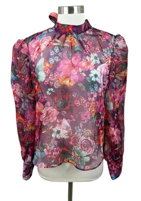 By Anthropologie Organza Tie Neck Blouse Sheer Floral Romantic S Butterfly Bee | eBay US