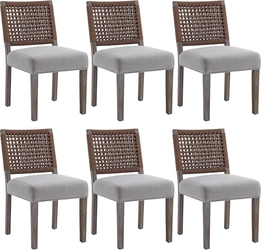 DM Furniture Mid Century Modern Dining Chairs Set of 6 Farmhouse Fabric Kitchen Chairs with Ratta... | Amazon (US)