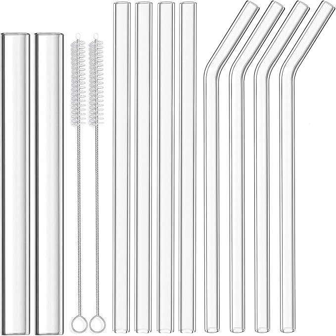 ALINK Reusable Glass Boba Straws - 10PCS Wide & Large Clear Glass Straws for Bubble Tea, Milkshak... | Amazon (US)