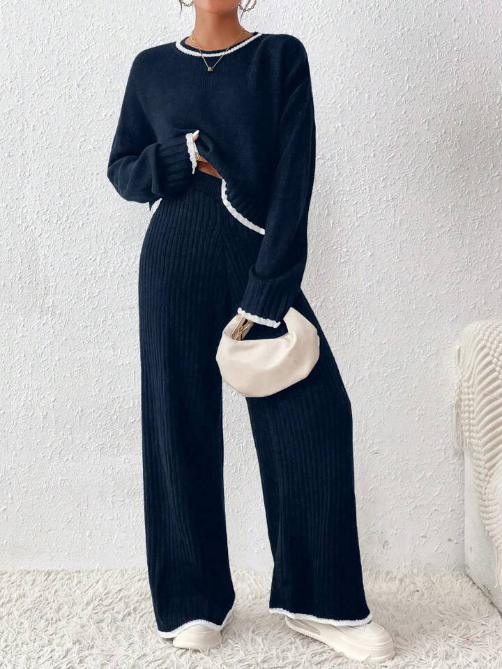 SHEIN Essnce Casual Women's Ribbed Knit Sweater Set | SHEIN