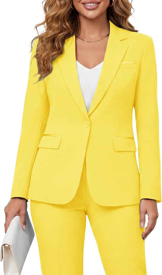 Women's 2 Piece Suit Notched Lapel One Button Slim Fit Business Office Work Tuxedo Blazer Pants S... | Amazon (US)