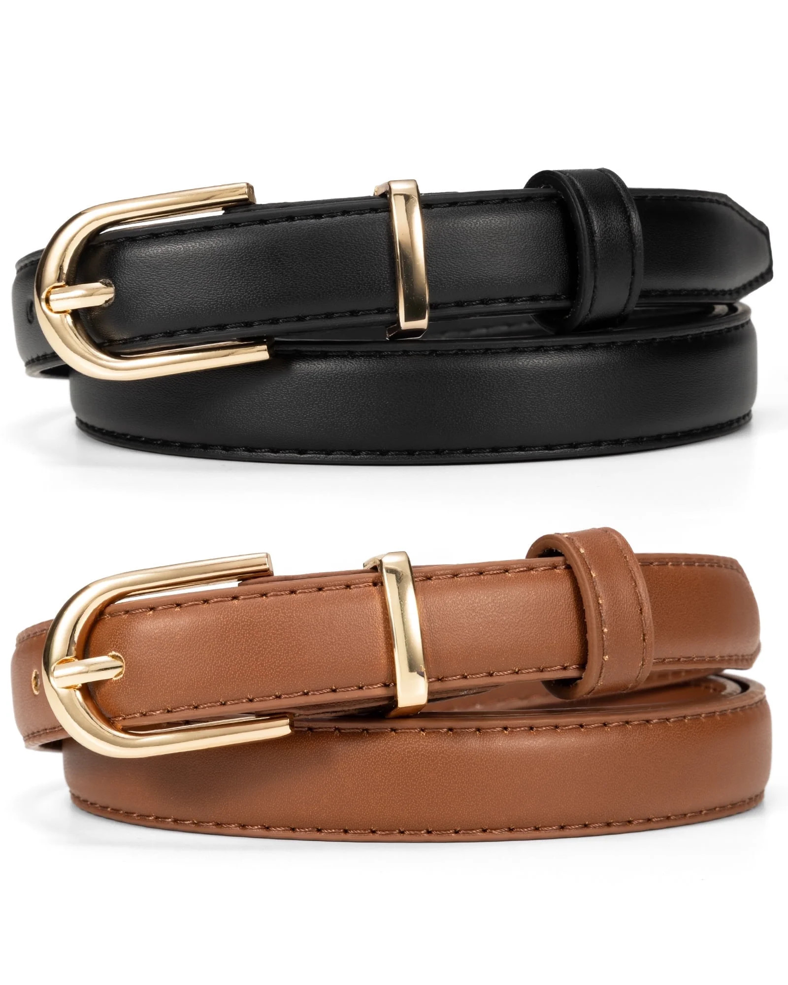 Timarkment 2pcs Belts for Women Leather Womens Belts With Golden Buckle Black Brown Women Belts f... | Walmart (US)