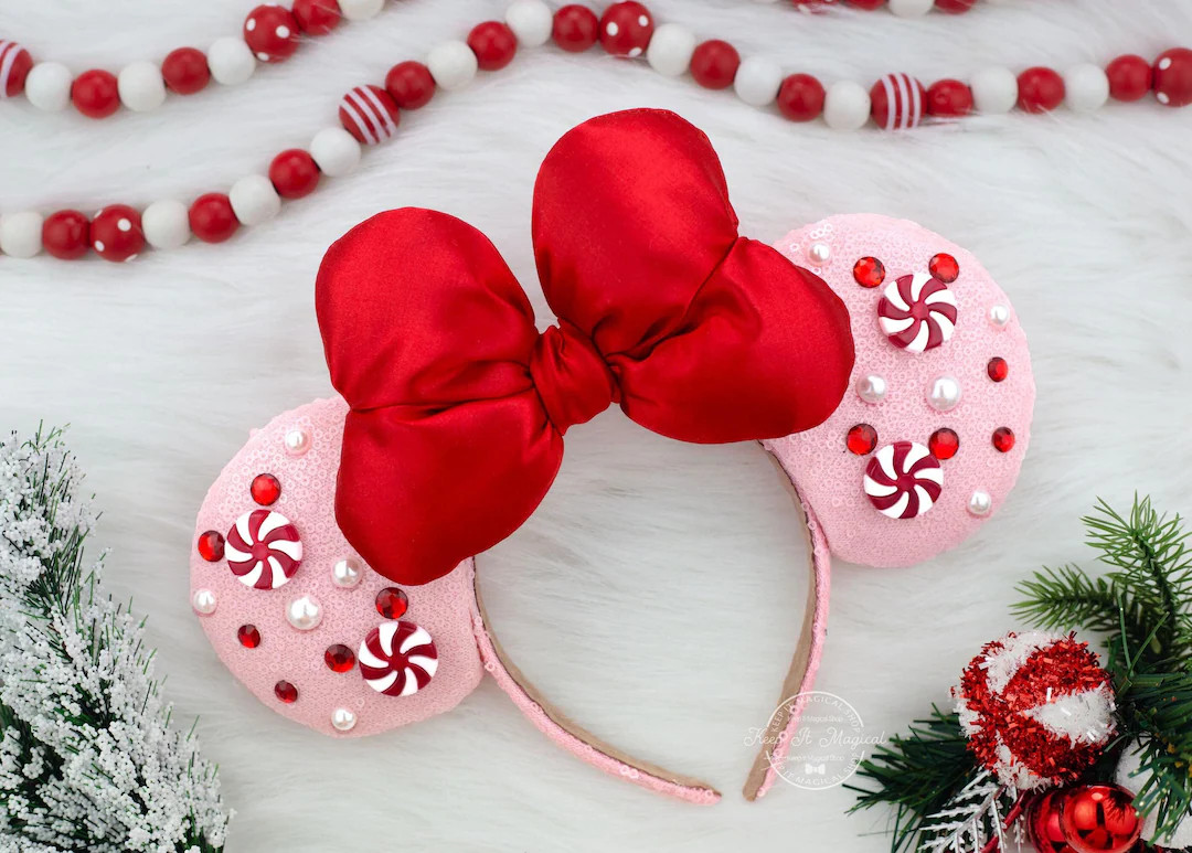 Christmas Mickey Ears Pink Peppermint Mickey Ears Peppermint Ears Christmas Minnie Ears Peppermin... | Etsy (US)