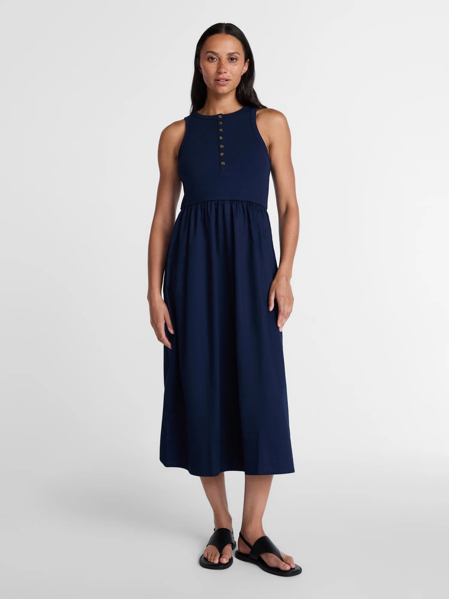 Time and Tru Women’s Sleeveless Henley Midi Dress, Sizes XS-XXXL | Walmart (US)