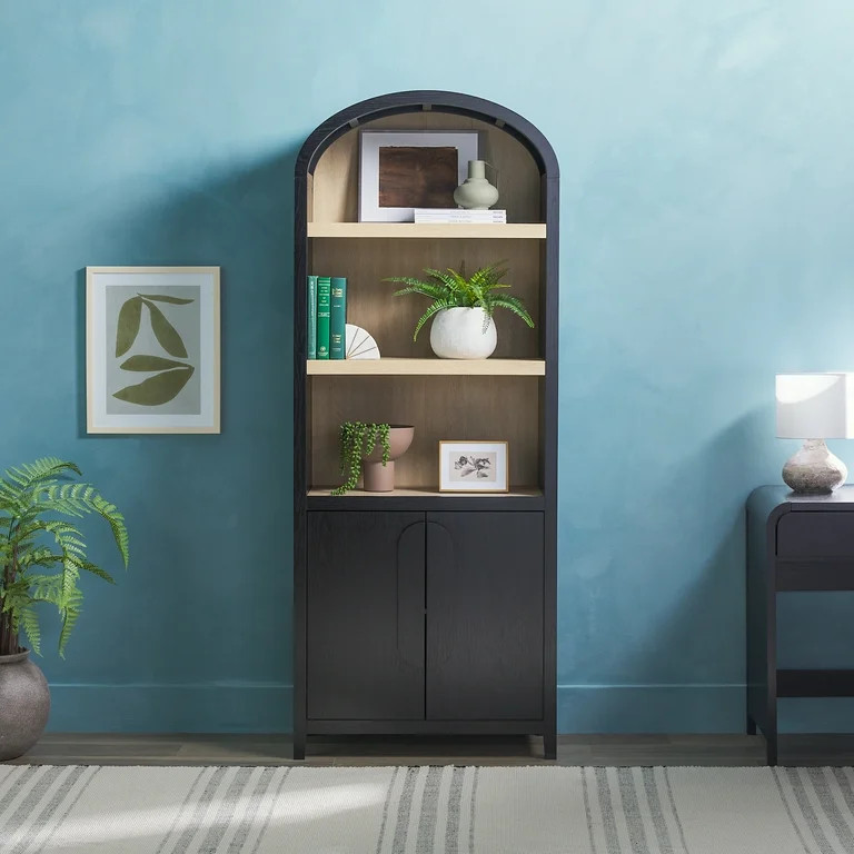 Walker Edison Modern 3 Shelf Open Arched Bookcase Cabinet, Black | Walmart (US)